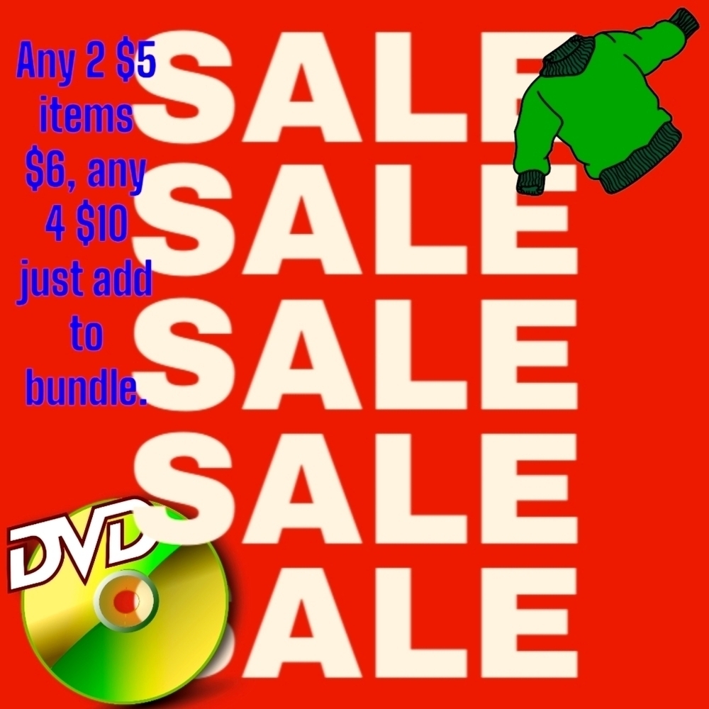 Bundle sale any 2 $5 items for$6, any 4 for $10